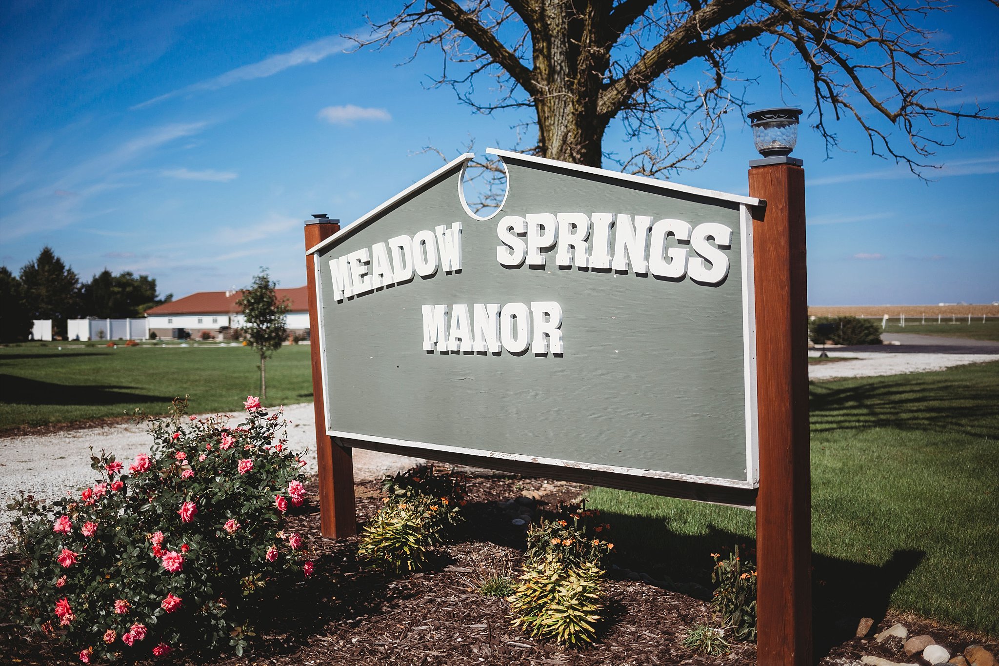 a photo of the sign at meadow springs manor wedding venue  in Francesville, Indiana