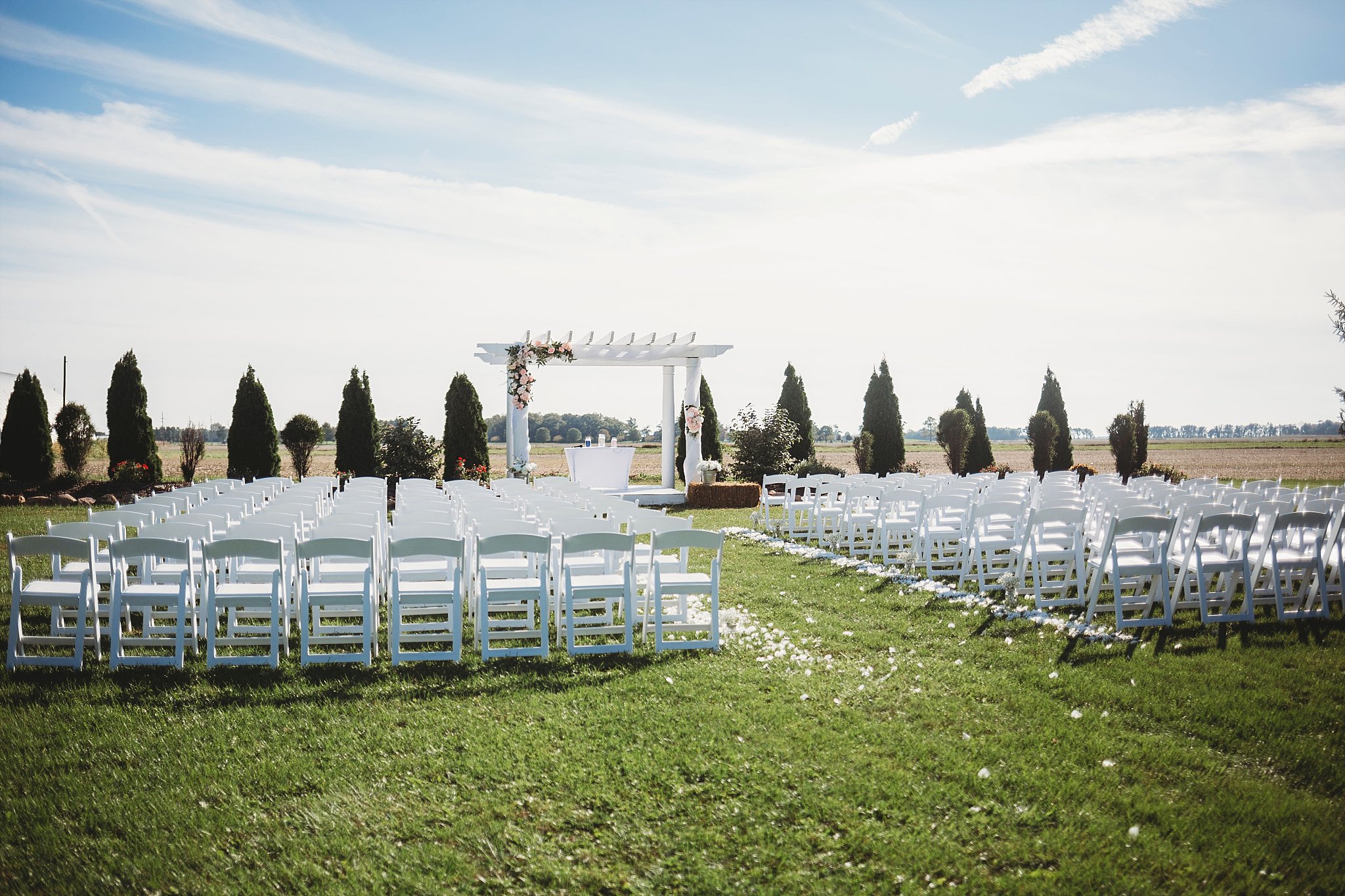 ceremony chairs set up at a meadow springs manor wedding in Francesville, Indiana