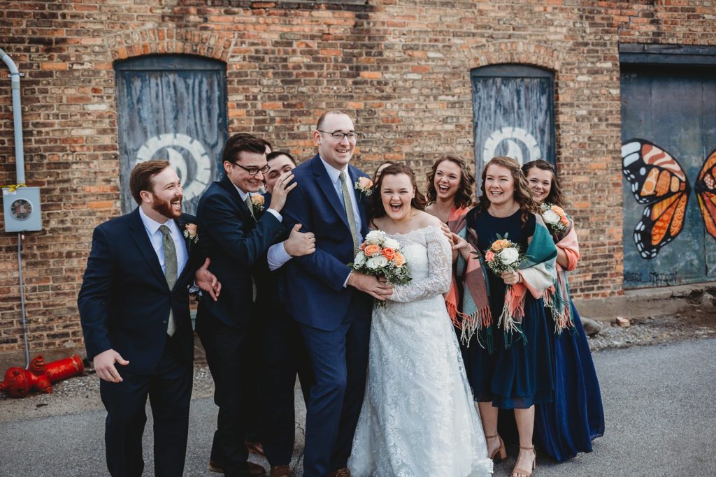 Happy Bridal Party at Embers Venue in Rensselaer, Indiana