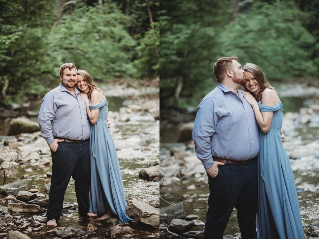 McCormick's Creek Engagement Session- Man and woman holding each other at McCormick's Creek State Park in Indiana 