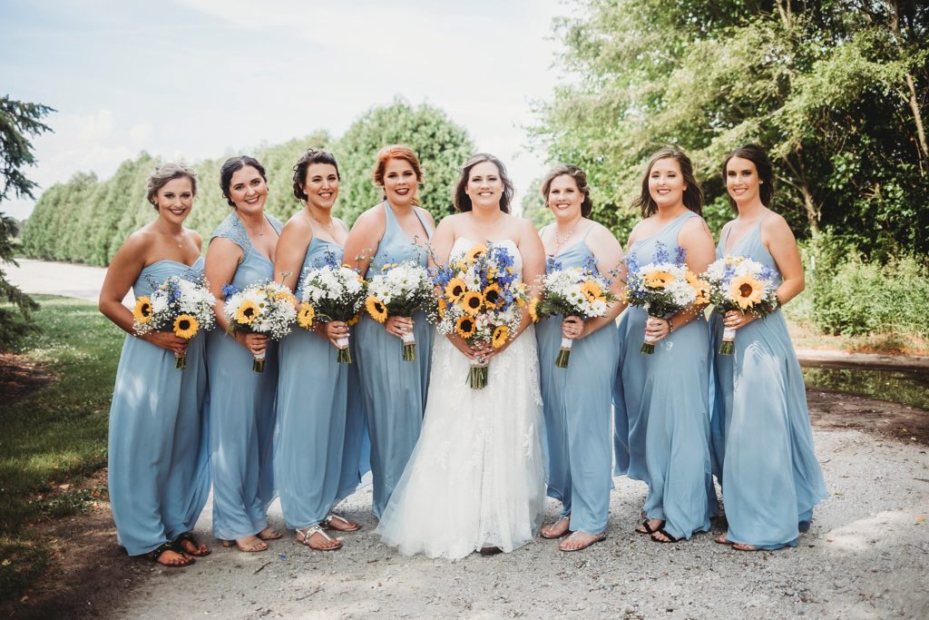 Rensselaer Indiana Wedding Photographer - bride posing with bridal party in rensselaer indiana 