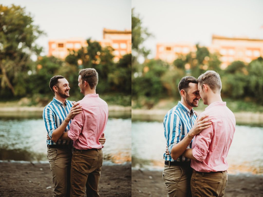 LGBTQ couple holding each other during their Indiana LGBTQ engagement session. 