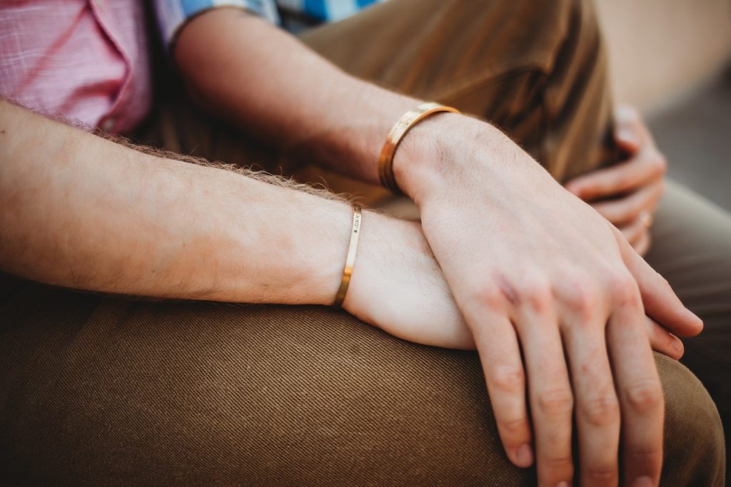 LGBTQ couples hands during their Indiana LGBTQ engagement session. 