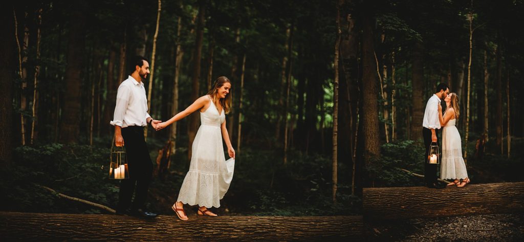 man and woman kissing in the woods during their Indianapolis Indiana Anniversary Session