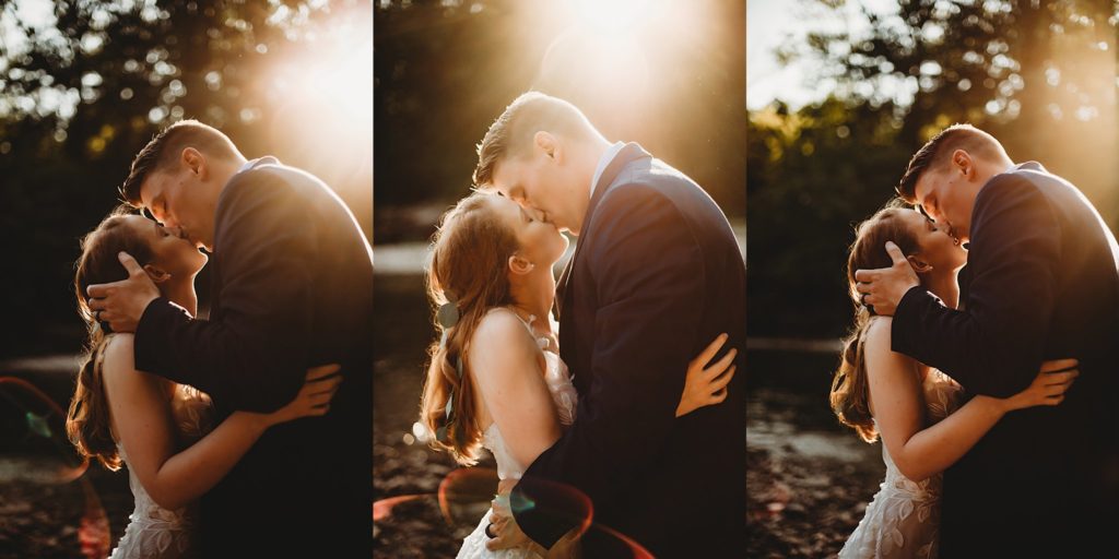 10 Reasons You Should Elope in the Midwest - Bride kissig groom at sunset in Indiana Elopement.