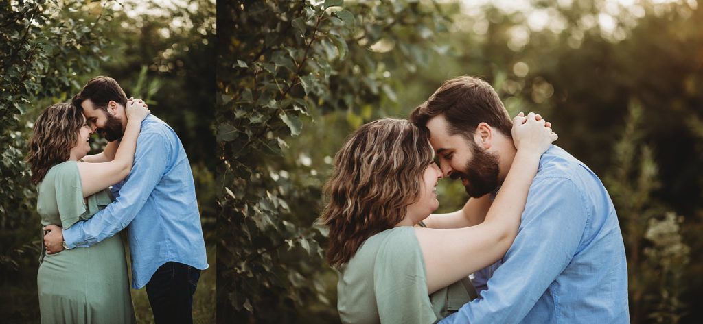 West Lafayette Indiana Couples Session// Evan + Abby - Couple is embracing while touching foreheads together.