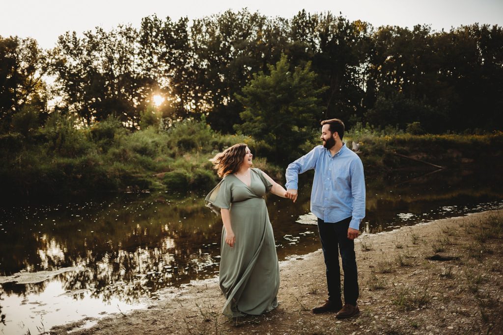 West Lafayette Indiana Couples Session// Evan + Abby - Couple dances at sunset together on the beach. 