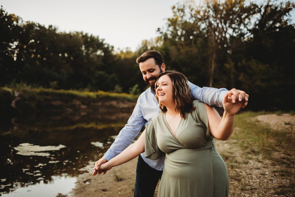 West Lafayette Indiana Couples Session// Evan + Abby - Couple airplane walks on the beach at Fairfield Lakes Park.