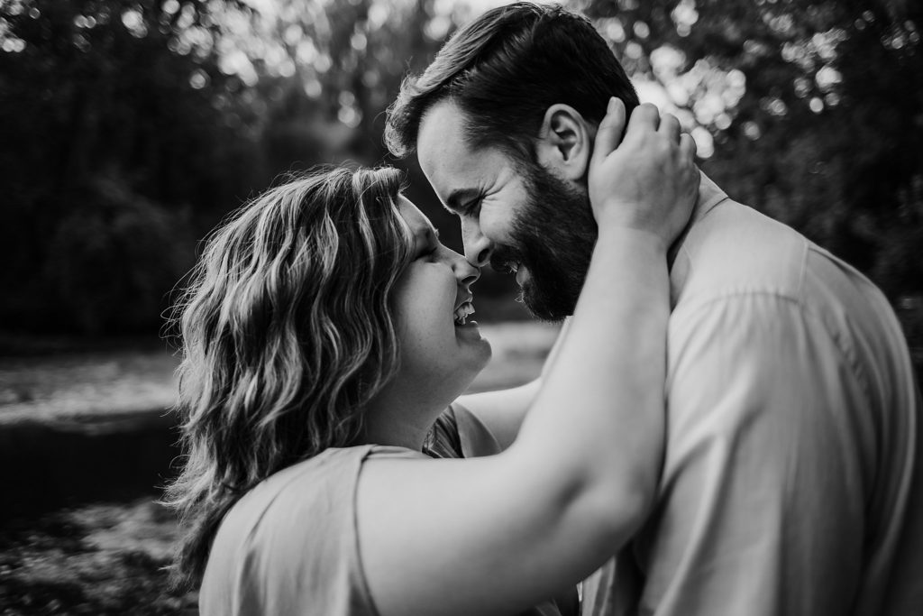 West Lafayette Indiana Couples Session// Evan + Abby - Couple touches noses together and smiles at one another.