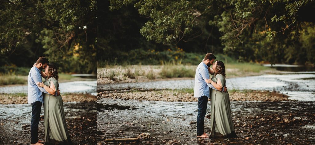 West Lafayette Indiana Couples Session// Evan + Abby - Couple nestles together in the creek at Fairfield Lakes Park. 
