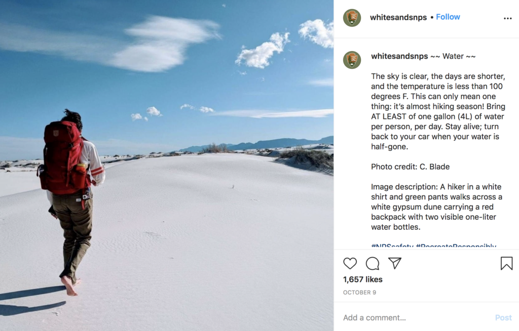 person hiking white sands national park