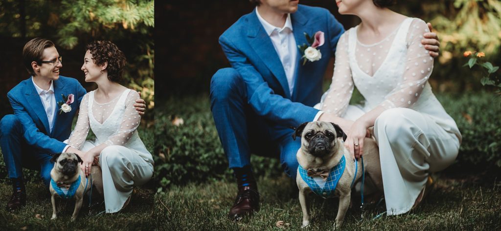 bride and groom and their pug for their West Lafayette Indiana Elopement