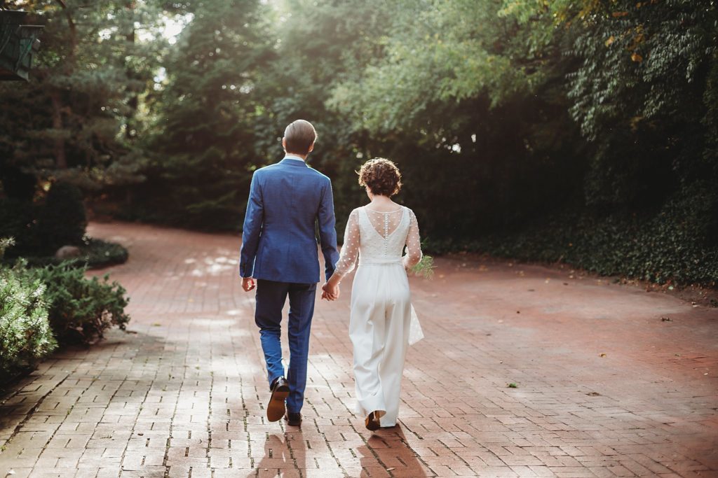 bride and groom walk away from camera at their West Lafayette Indiana Elopement