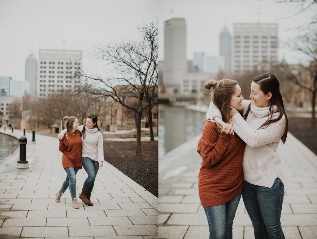 lgbt photographers- two wives staring into each other's eyes at downtown indianapolis indiana couples session. 