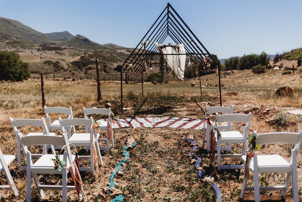 Ceremony space with mountains in the background at a Utah Elopement 