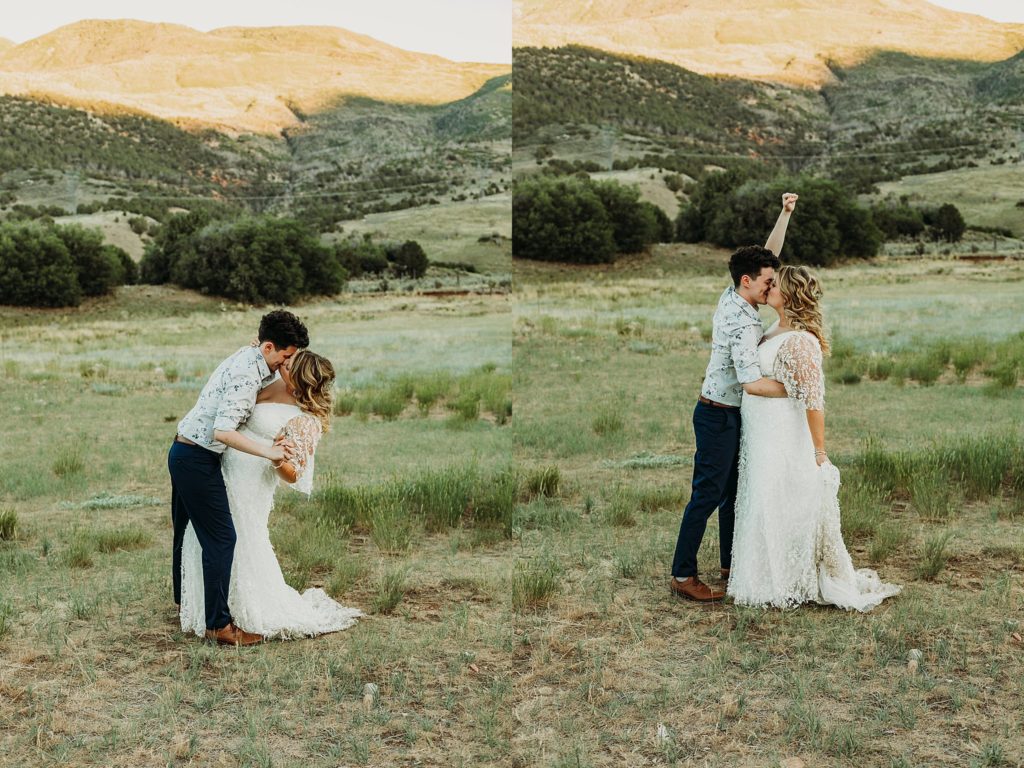 couple kissing caputred by their LGBTQ+ elopement photographer in Spanish Fork, Utah
