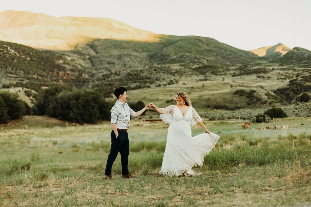 LGBTQ elopement photographer captures couple dancing after their utah elopement