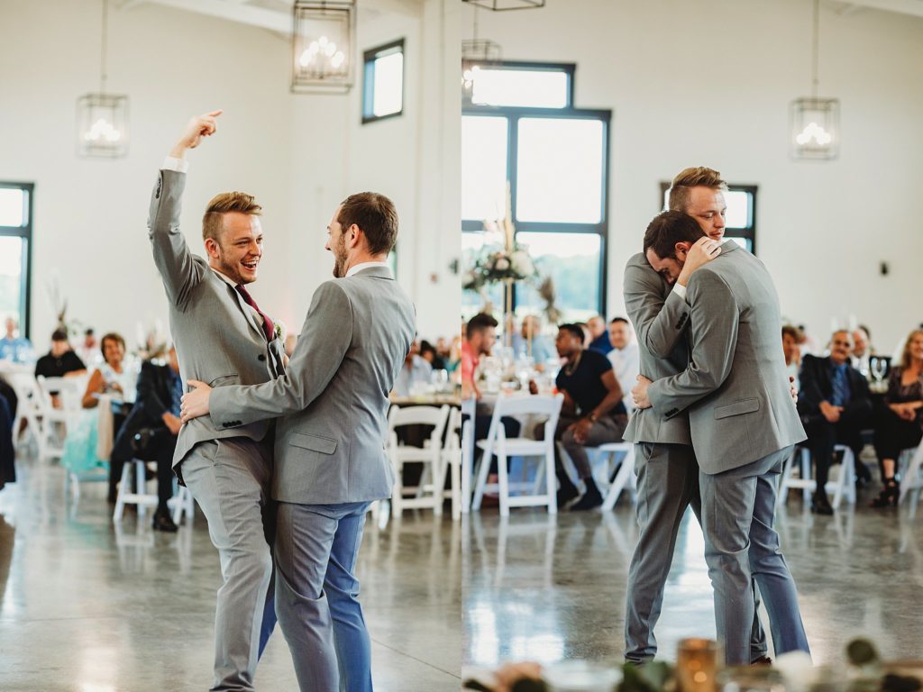 man and man dancing at their LGBTQ wedding