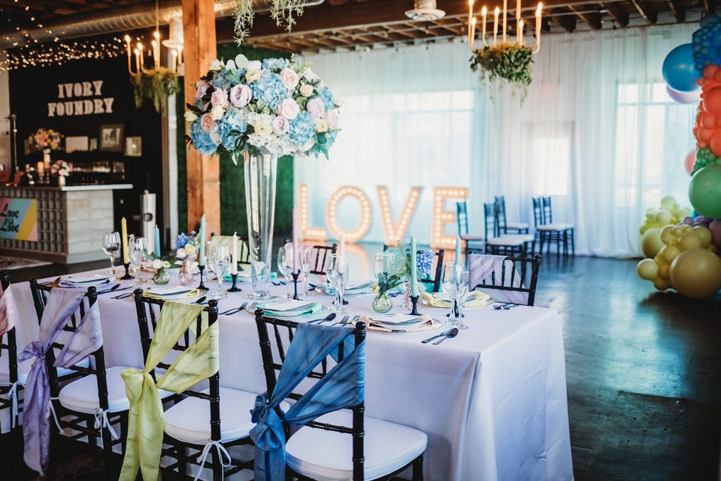 Nerdy Fox Rentals provided a LOVE marquee sign for our Ivory Foundry styled shoot in Indianapolis, Indiana