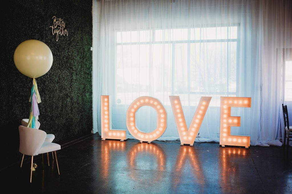 Nerdy Fox Rentals provided a LOVE marquee sign for our Ivory Foundry styled shoot in Indianapolis, Indiana