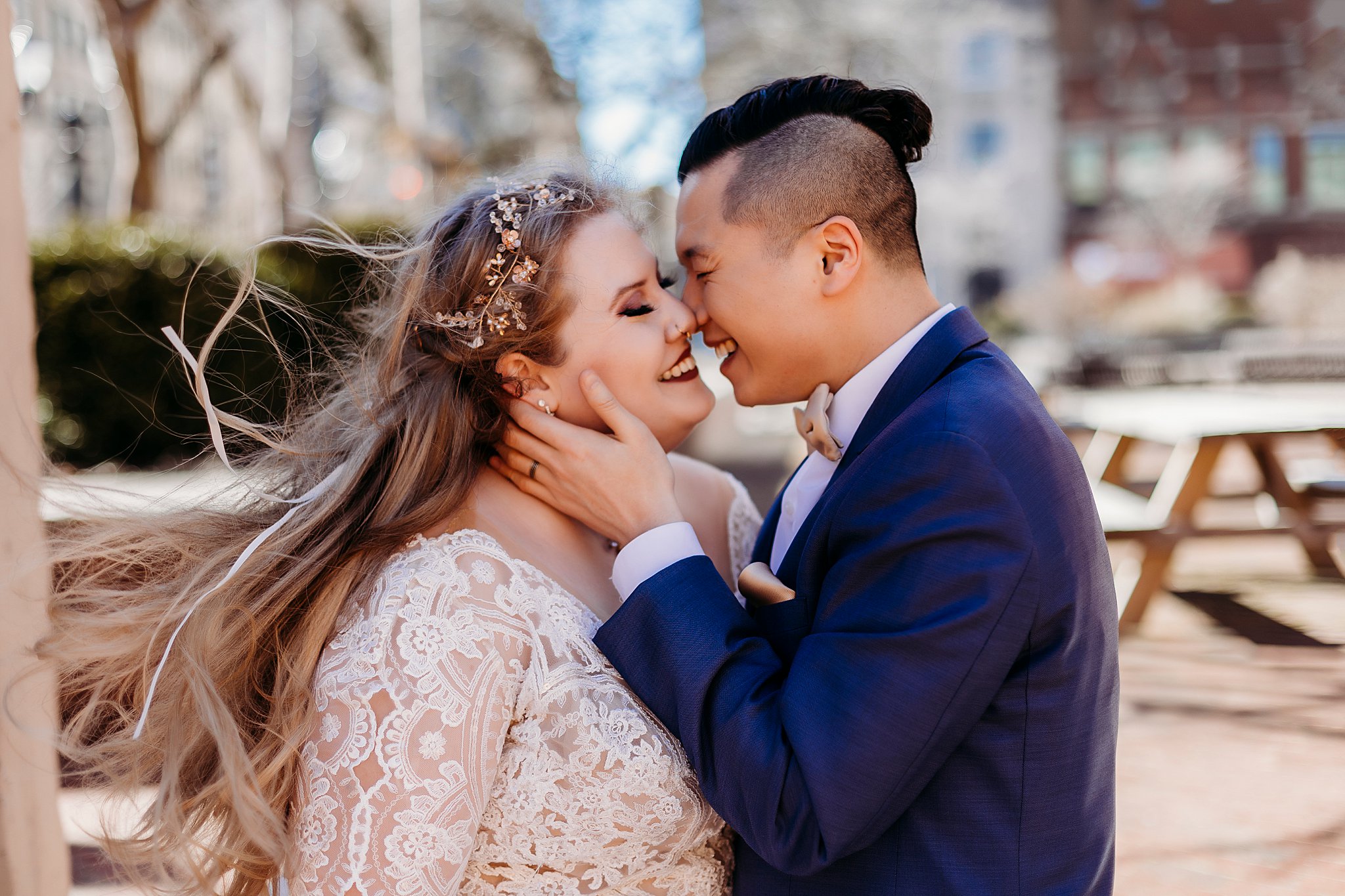 Couple almost kissing at their Indiana Elopement captured by Samantha Mitchell Photography, an Indianapolis Elopement Photographer